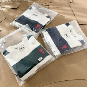 AMI Paris Ami de Cœur Rugby Stripe Wool-Blend Knit Sweater