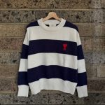 AMI Paris Ami de Cœur Rugby Stripe Wool-Blend Knit Sweater - Image 5